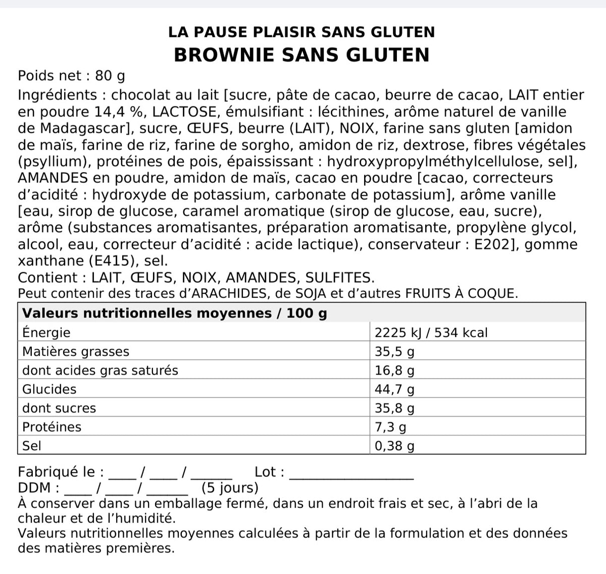 Brownie sans gluten