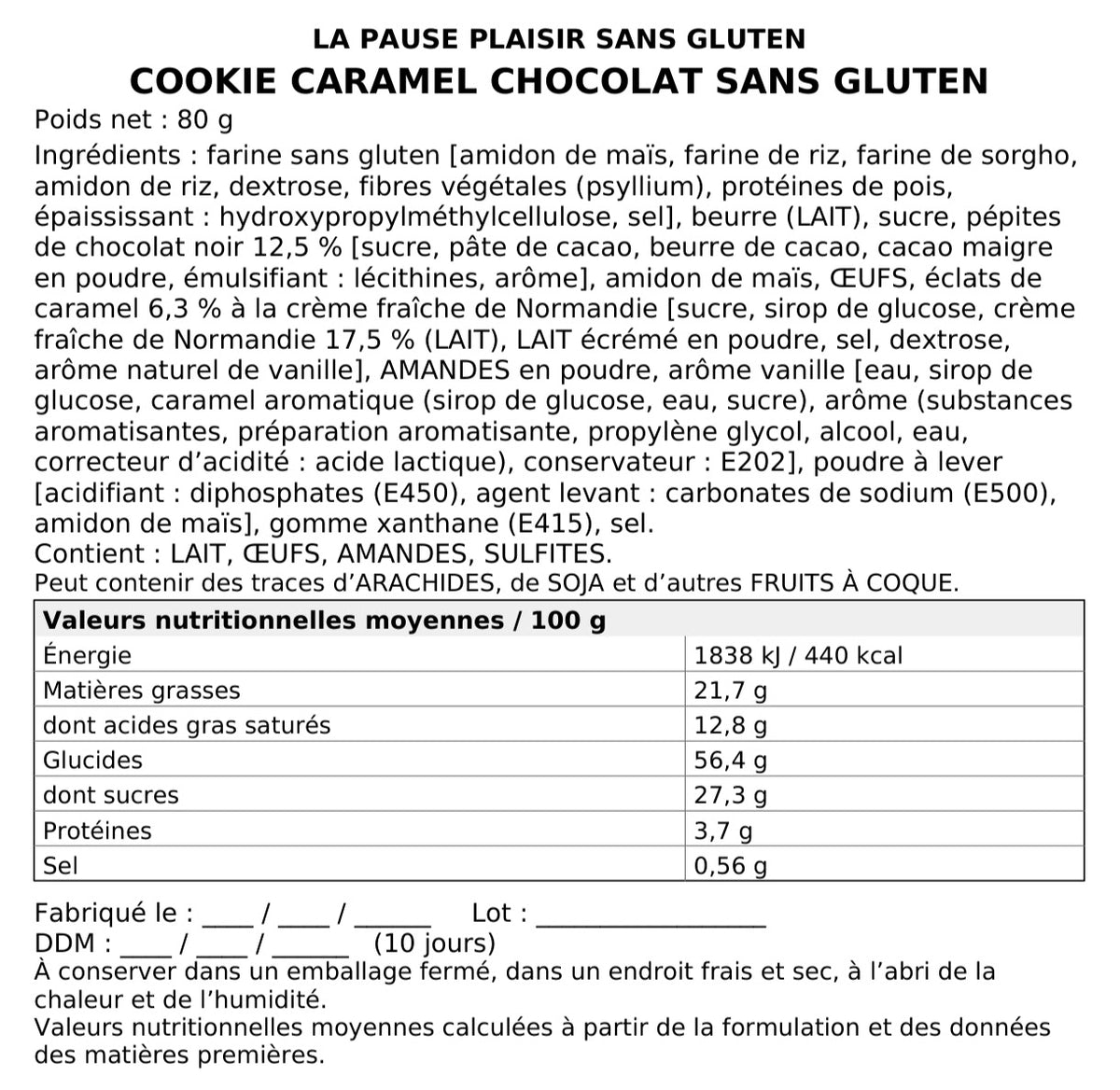 Cookie caramel chocolat sans gluten