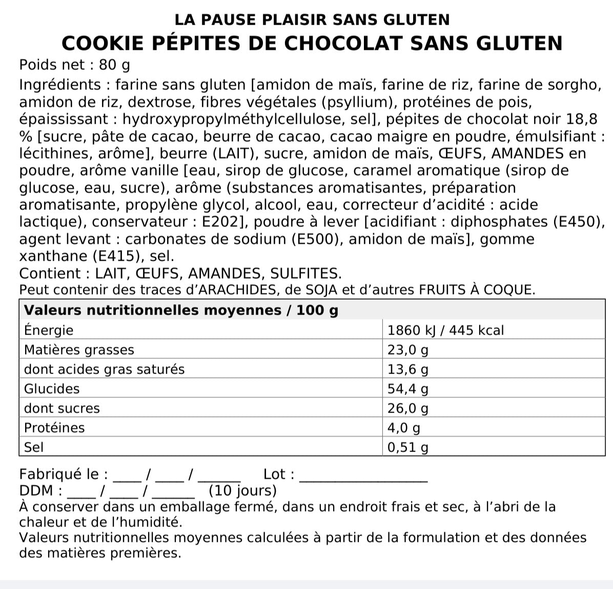 Cookie pépite chocolat sans gluten