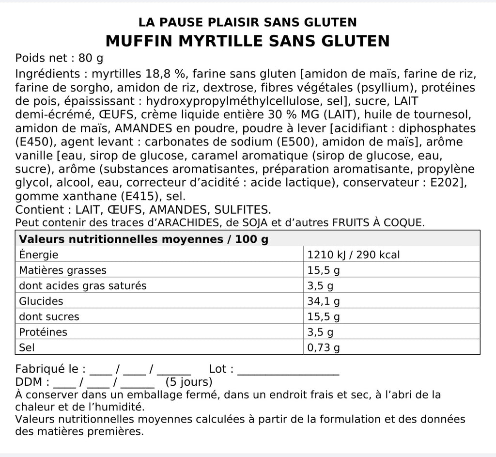 Muffins myrtille sans gluten