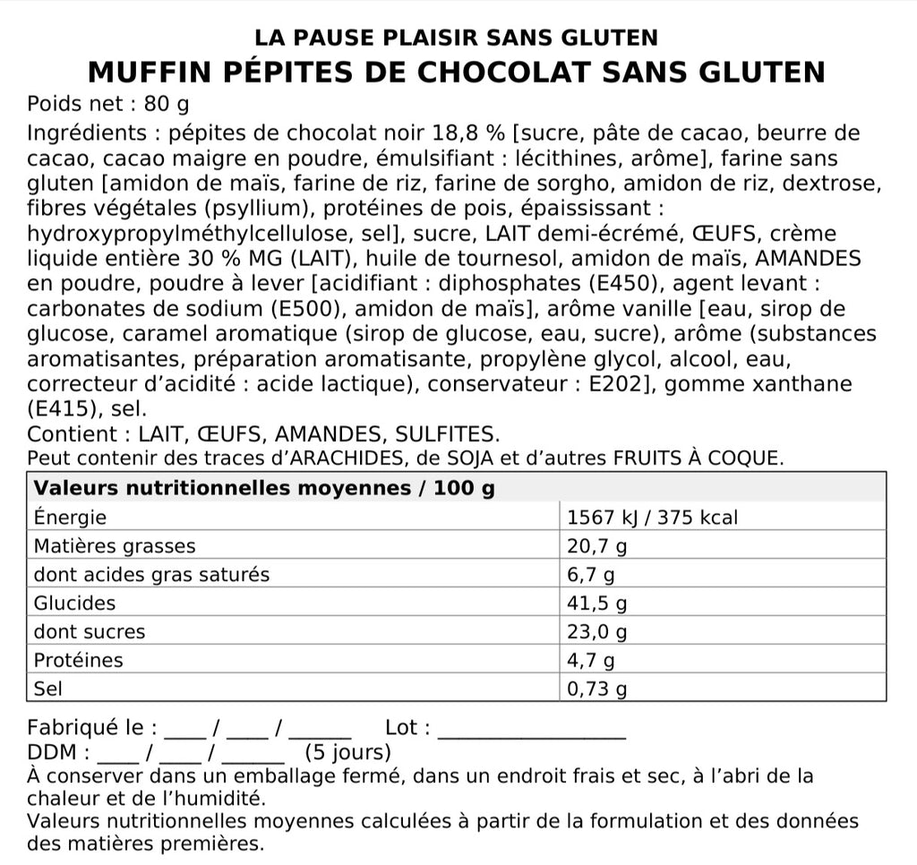 Muffins pépites de chocolat sans gluten