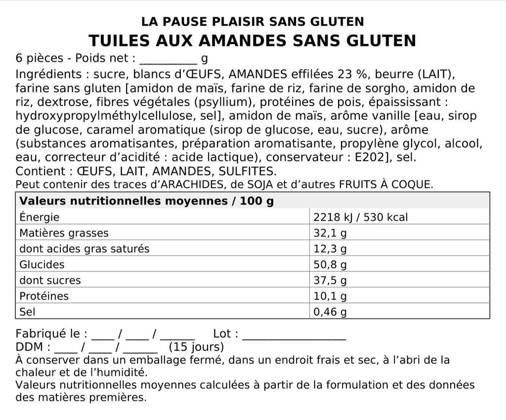 Tuiles aux Amandes sans gluten